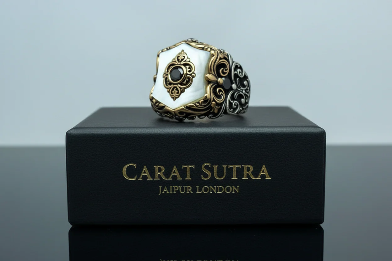 RARE PRINCE by CARAT SUTRA | Unique Turkish Style Ring with Natural Pearl | 925 Sterling Silver Oxidized Ring | Men's Jewelry | With Certificate of Authenticity and 925 Hallmark - Image 3