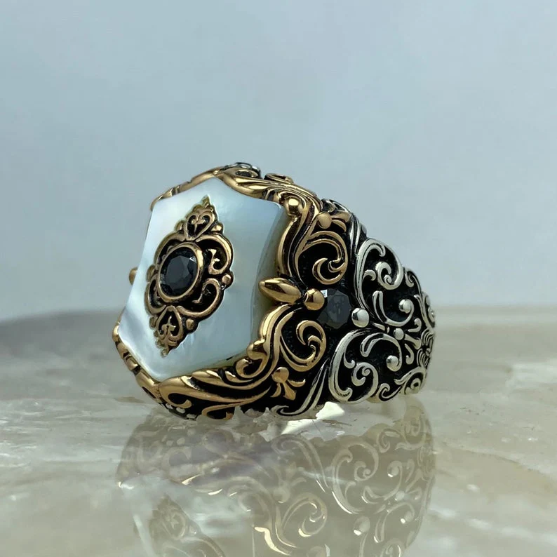 RARE PRINCE by CARAT SUTRA | Unique Turkish Style Ring with Natural Pearl | 925 Sterling Silver Oxidized Ring | Men's Jewelry | With Certificate of Authenticity and 925 Hallmark - Image 6