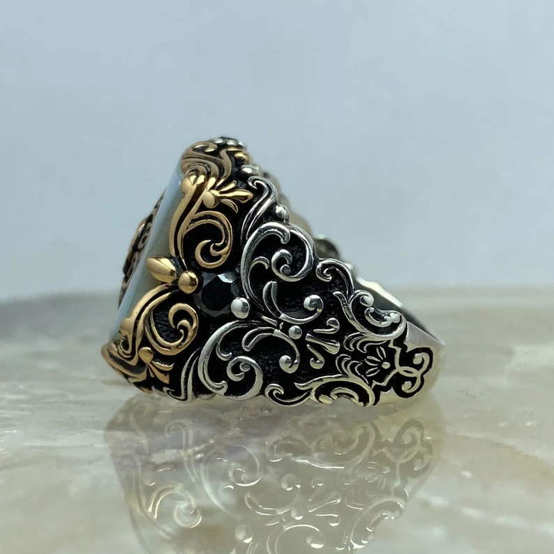 RARE PRINCE by CARAT SUTRA | Unique Turkish Style Ring with Natural Pearl | 925 Sterling Silver Oxidized Ring | Men's Jewelry | With Certificate of Authenticity and 925 Hallmark - Image 7