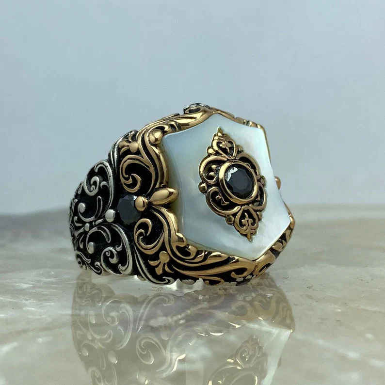 RARE PRINCE by CARAT SUTRA | Unique Turkish Style Ring with Natural Pearl | 925 Sterling Silver Oxidized Ring | Men's Jewelry | With Certificate of Authenticity and 925 Hallmark - Image 8