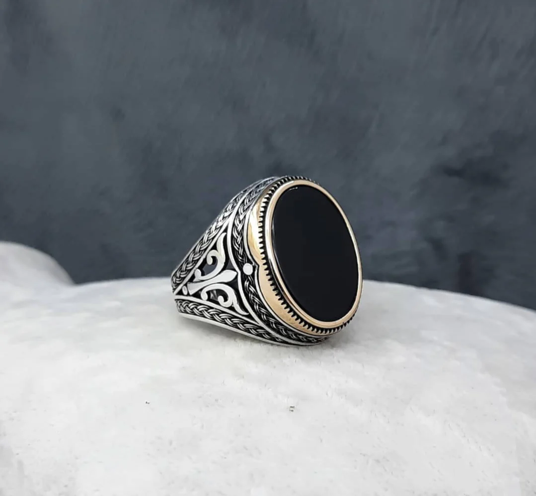 RARE PRINCE by CARAT SUTRA | Unique Turkish Style Ring with Natural Black Onyx | 925 Sterling Silver Oxidized Ring | Men's Jewelry | With Certificate of Authenticity and 925 Hallmark - Image 6