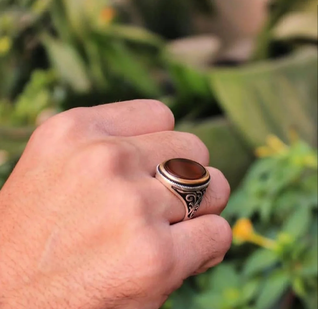 RARE PRINCE by CARAT SUTRA | Unique Turkish Style Ring with Natural Red Agate  | 925 Sterling Silver Oxidized Ring | Men's Jewelry | With Certificate of Authenticity and 925 Hallmark - Image 5