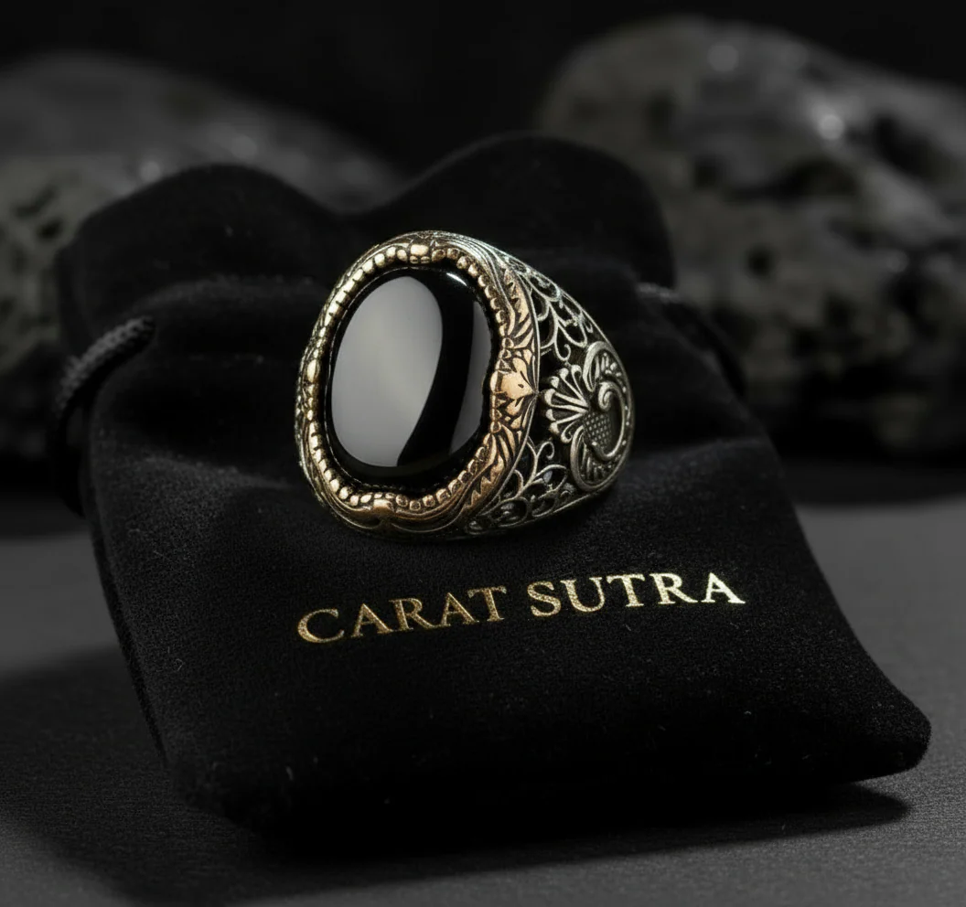 RARE PRINCE by CARAT SUTRA | Unique Turkish Style Ring with Natural Black Onyx | 925 Sterling Silver Oxidized Ring | Men's Jewelry | With Certificate of Authenticity and 925 Hallmark - Image 4