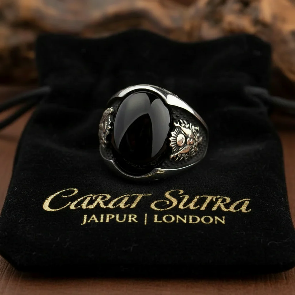 RARE PRINCE by CARAT SUTRA | Unique Turkish Style Ring with Natural Black Onyx | Black Rhodium & Gold Plated 925 Sterling Silver Ring | Men's Jewelry | With Certificate of Authenticity and 925 Hallmark - Image 2