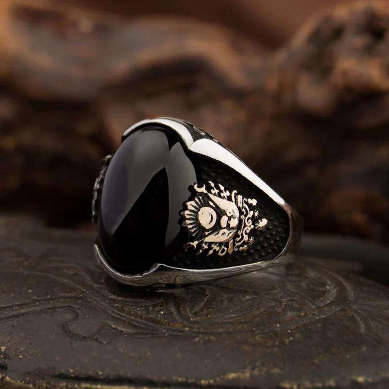 RARE PRINCE by CARAT SUTRA | Unique Turkish Style Ring with Natural Black Onyx | Black Rhodium & Gold Plated 925 Sterling Silver Ring | Men's Jewelry | With Certificate of Authenticity and 925 Hallmark - Image 3