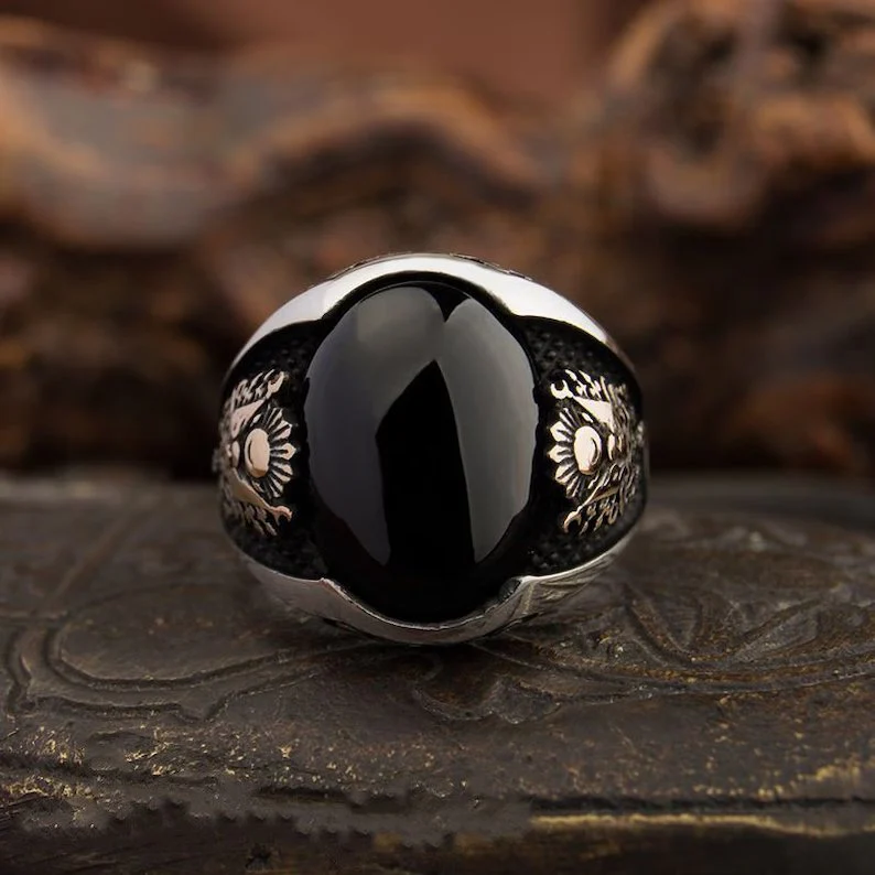 RARE PRINCE by CARAT SUTRA | Unique Turkish Style Ring with Natural Black Onyx | Black Rhodium & Gold Plated 925 Sterling Silver Ring | Men's Jewelry | With Certificate of Authenticity and 925 Hallmark - Image 4
