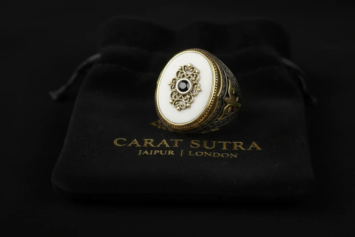 RARE PRINCE by CARAT SUTRA | Unique Turkish Style Ring with Natural Pearl | Black Rhodium & Gold Plated 925 Sterling Silver Ring | Men's Jewelry | With Certificate of Authenticity and 925 Hallmark - Image 5