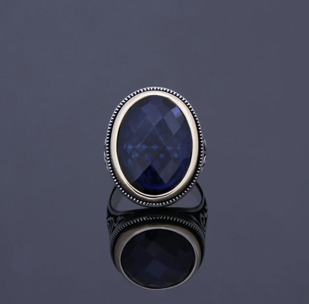 RARE PRINCE by CARAT SUTRA | Unique Turkish Style Ring with S Blue Sapphire, Oxidized Sterling Silver 925 Ring | Jewellery for Men| With Certificate of Authenticity and 925 Hallmark - Image 4