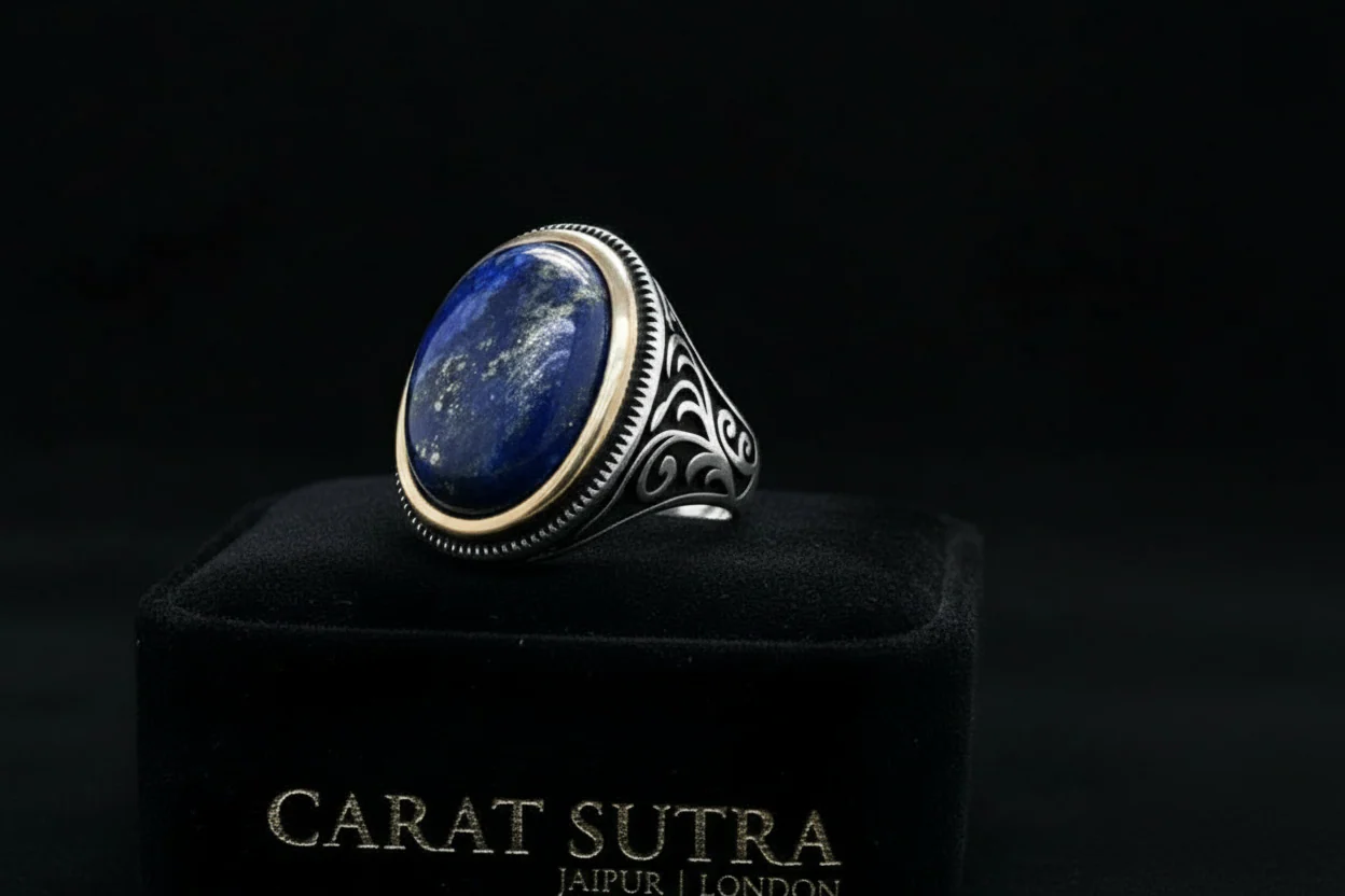RARE PRINCE by CARAT SUTRA | Unique Turkish Style Ring with Natural Blue Lapis Lazuli | 925 Sterling Silver Oxidized Ring | Men's Jewelry | With Certificate of Authenticity and 925 Hallmark - Image 2