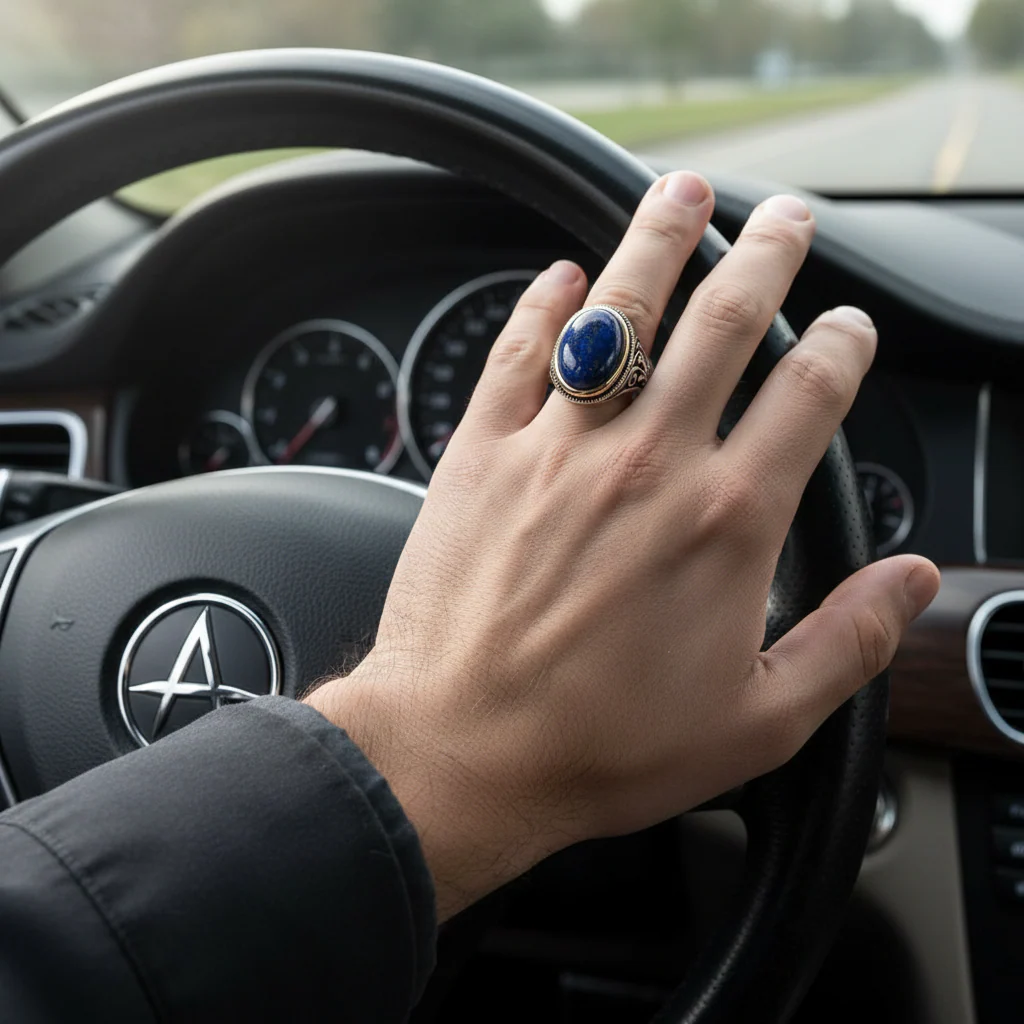 RARE PRINCE by CARAT SUTRA | Unique Turkish Style Ring with Natural Blue Lapis Lazuli | 925 Sterling Silver Oxidized Ring | Men's Jewelry | With Certificate of Authenticity and 925 Hallmark - Image 3