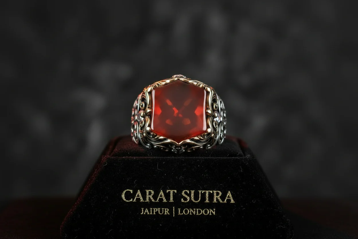 RARE PRINCE by CARAT SUTRA | Unique Turkish Style Ring with Natural Red Agate | 925 Sterling Silver Oxidized Ring | Men's Jewelry | With Certificate of Authenticity and 925 Hallmark - Image 3
