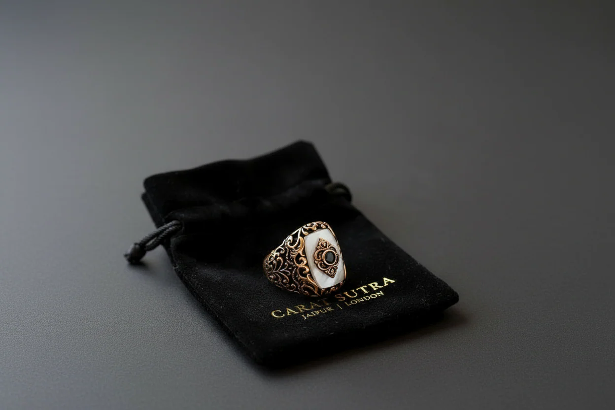 RARE PRINCE by CARAT SUTRA | Unique Turkish Style Ring with Natural Pearl | 925 Sterling Silver Oxidized Ring | Men's Jewelry | With Certificate of Authenticity and 925 Hallmark - Image 3