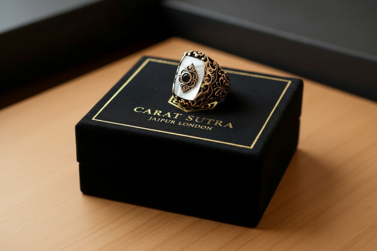 RARE PRINCE by CARAT SUTRA | Unique Turkish Style Ring with Natural Pearl | 925 Sterling Silver Oxidized Ring | Men's Jewelry | With Certificate of Authenticity and 925 Hallmark - Image 4
