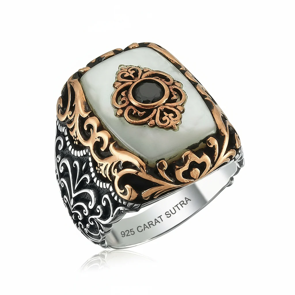 RARE PRINCE by CARAT SUTRA | Unique Turkish Style Ring with Natural Pearl | 925 Sterling Silver Oxidized Ring | Men's Jewelry | With Certificate of Authenticity and 925 Hallmark - Image 5