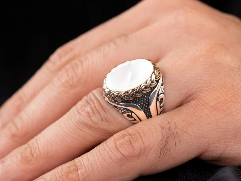 RARE PRINCE by CARAT SUTRA | Unique Turkish Style Ring with Natural Pearl | 925 Sterling Silver Oxidized Ring | Men's Jewelry | With Certificate of Authenticity and 925 Hallmark - Image 2