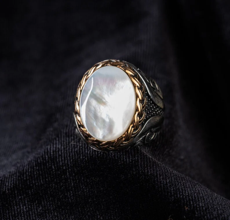 RARE PRINCE by CARAT SUTRA | Unique Turkish Style Ring with Natural Pearl | 925 Sterling Silver Oxidized Ring | Men's Jewelry | With Certificate of Authenticity and 925 Hallmark - Image 3