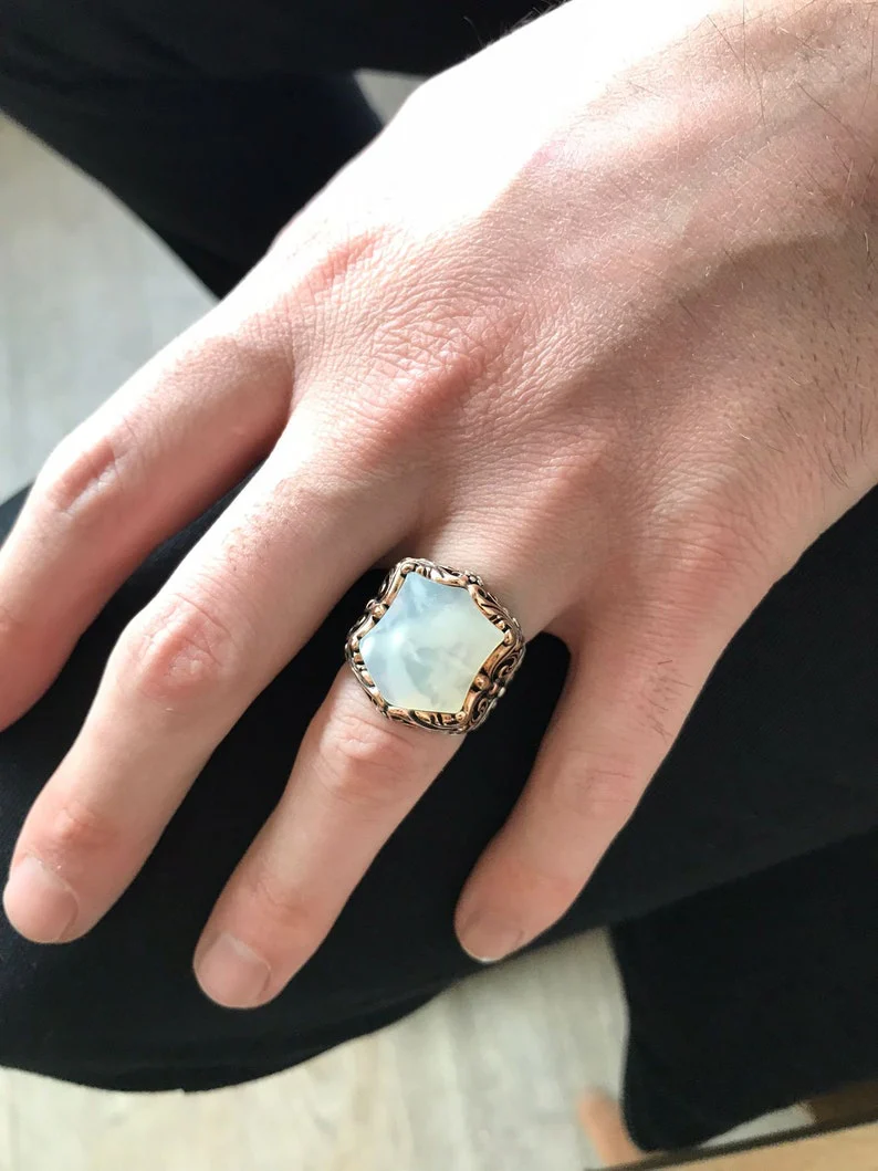 RARE PRINCE by CARAT SUTRA | Unique Turkish Style Ring with Natural Pearl | 925 Sterling Silver Oxidized Ring | Men's Jewelry | With Certificate of Authenticity and 925 Hallmark - Image 3