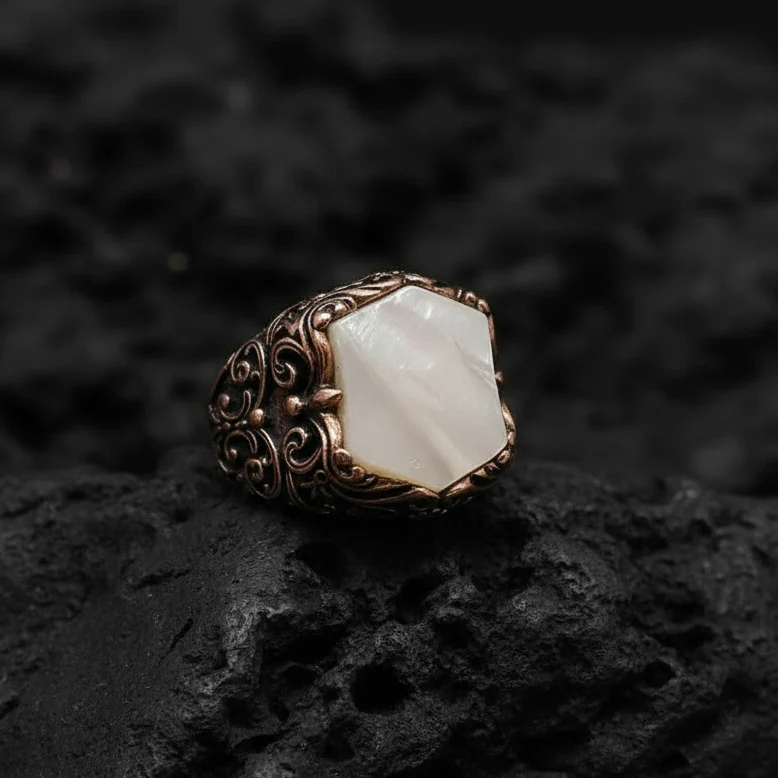 RARE PRINCE by CARAT SUTRA | Unique Turkish Style Ring with Natural Pearl | 925 Sterling Silver Oxidized Ring | Men's Jewelry | With Certificate of Authenticity and 925 Hallmark - Image 5