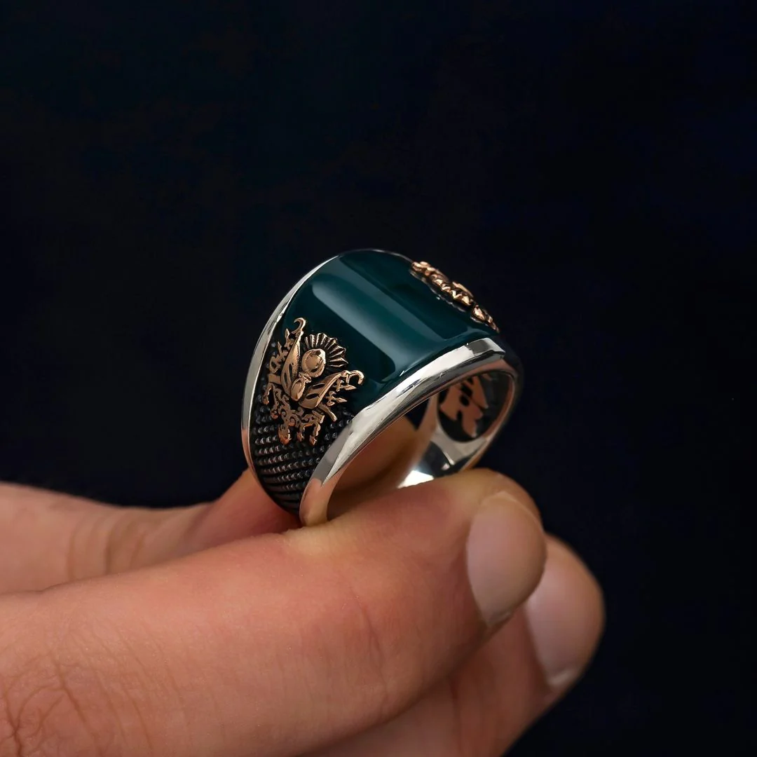 RARE PRINCE by CARAT SUTRA | Unique Turkish Style Curved Ring with Green Onyx | 925 Sterling Silver Oxidized Ring | Men's Jewelry | With Certificate of Authenticity and 925 Hallmark - Image 6