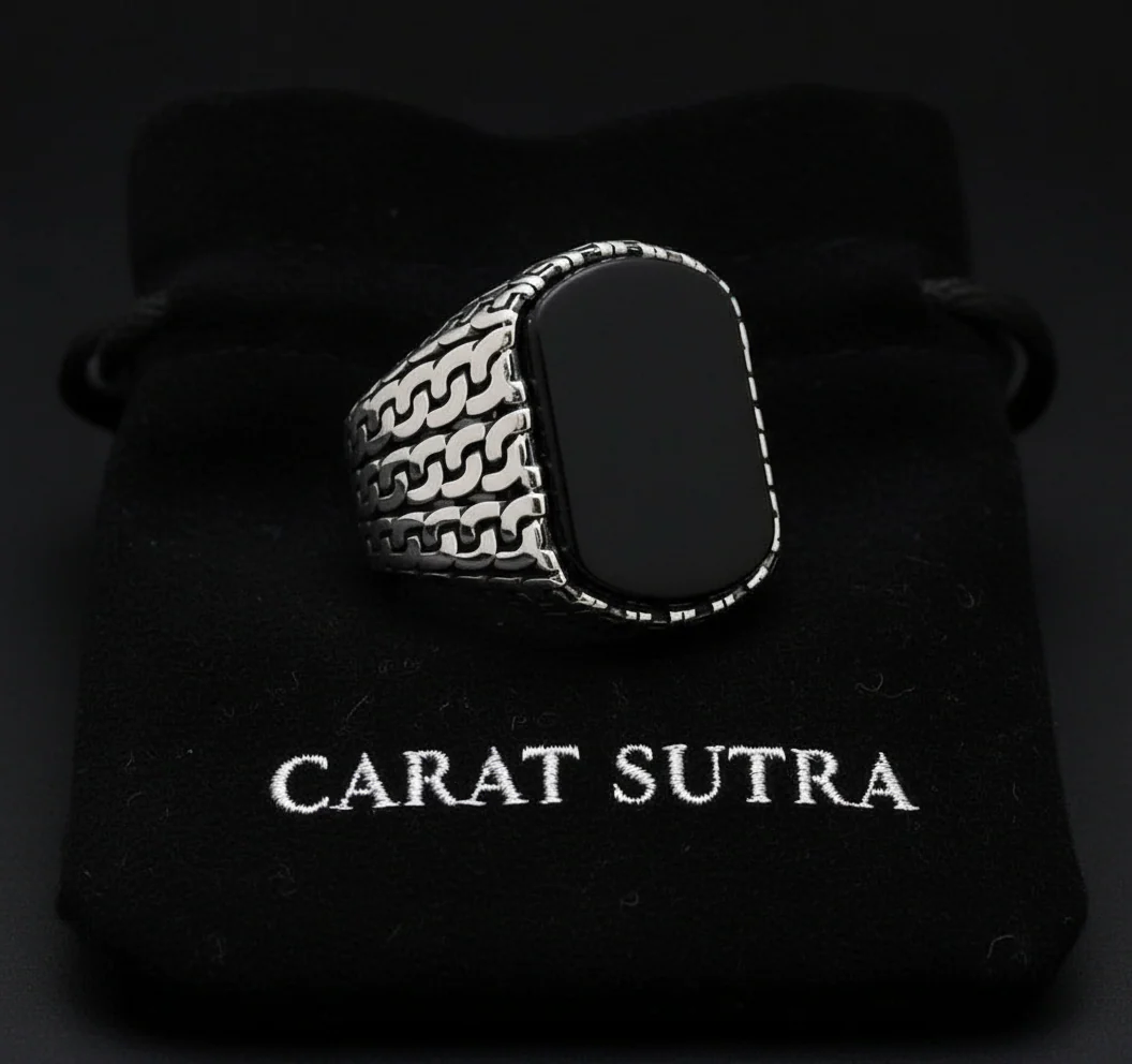 RARE PRINCE by CARAT SUTRA | Unique Turkish Gucci Style Ring with Natural Black Onyx | 925 Sterling Silver Oxidized Ring | Men's Jewelry | With Certificate of Authenticity and 925 Hallmark - Image 10