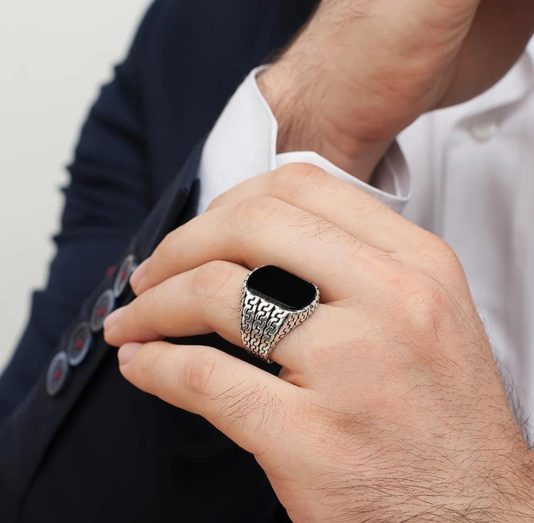 RARE PRINCE by CARAT SUTRA | Unique Turkish Gucci Style Ring with Natural Black Onyx | 925 Sterling Silver Oxidized Ring | Men's Jewelry | With Certificate of Authenticity and 925 Hallmark - Image 2