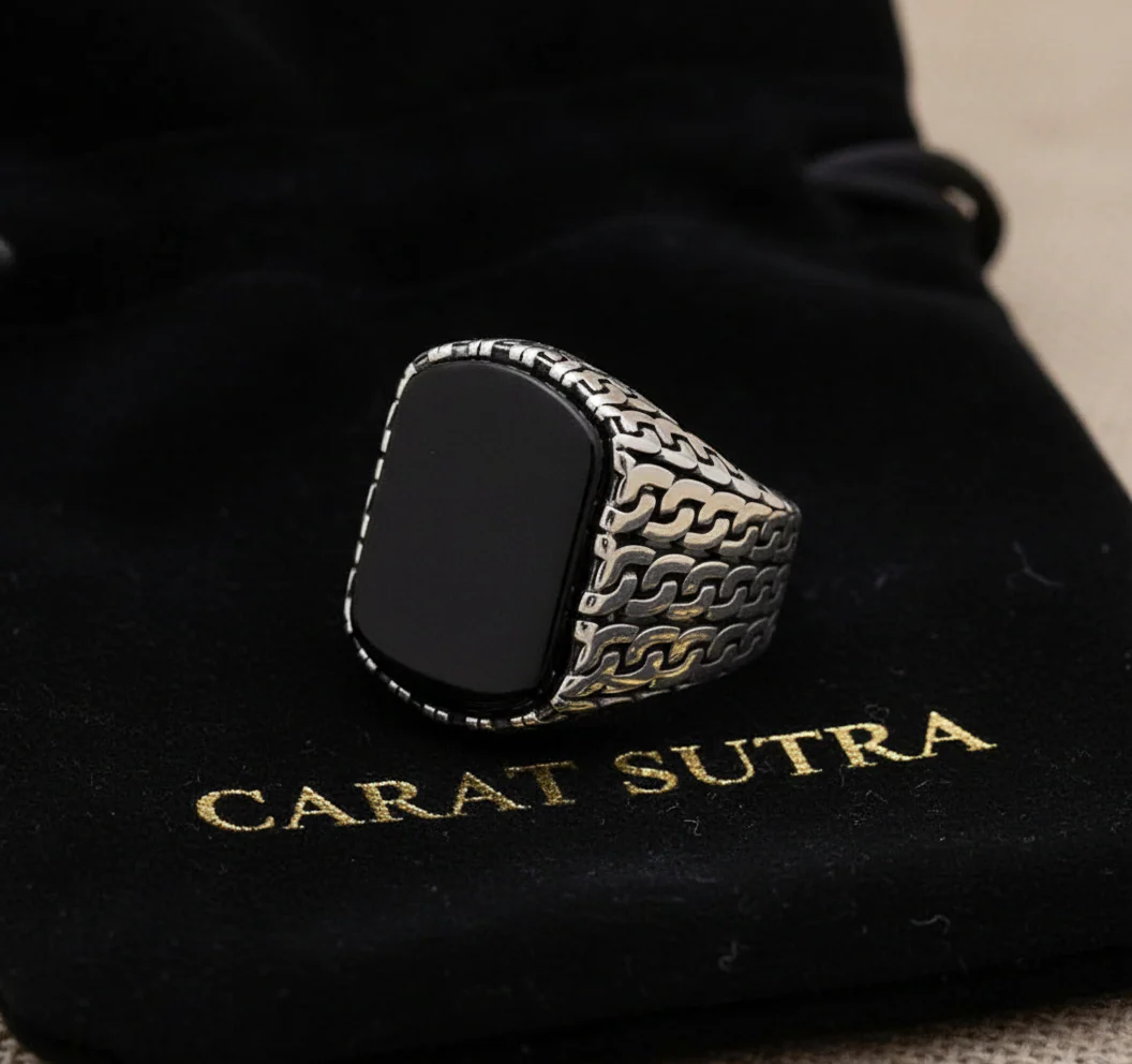 RARE PRINCE by CARAT SUTRA | Unique Turkish Gucci Style Ring with Natural Black Onyx | 925 Sterling Silver Oxidized Ring | Men's Jewelry | With Certificate of Authenticity and 925 Hallmark - Image 3