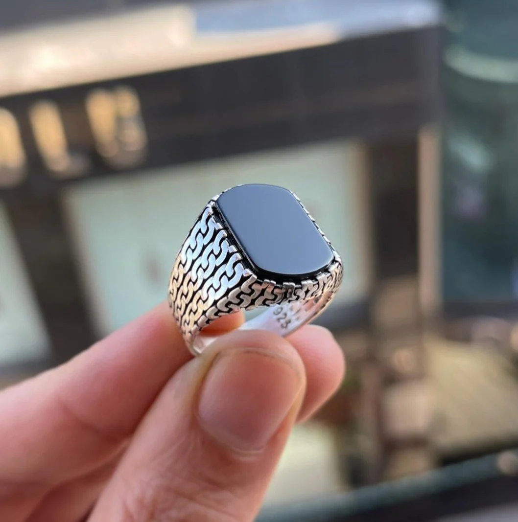 RARE PRINCE by CARAT SUTRA | Unique Turkish Gucci Style Ring with Natural Black Onyx | 925 Sterling Silver Oxidized Ring | Men's Jewelry | With Certificate of Authenticity and 925 Hallmark - Image 4