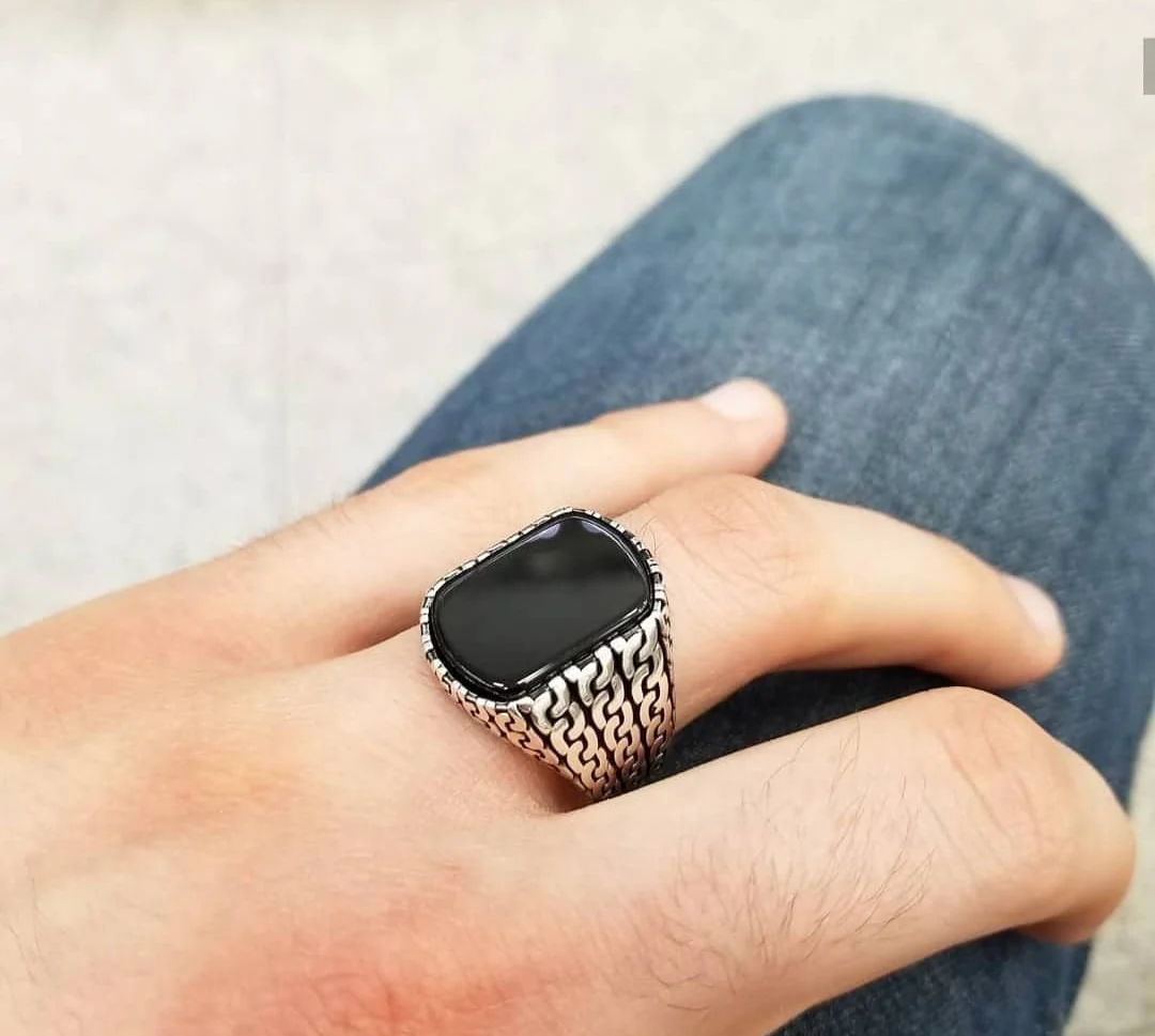 RARE PRINCE by CARAT SUTRA | Unique Turkish Gucci Style Ring with Natural Black Onyx | 925 Sterling Silver Oxidized Ring | Men's Jewelry | With Certificate of Authenticity and 925 Hallmark - Image 6