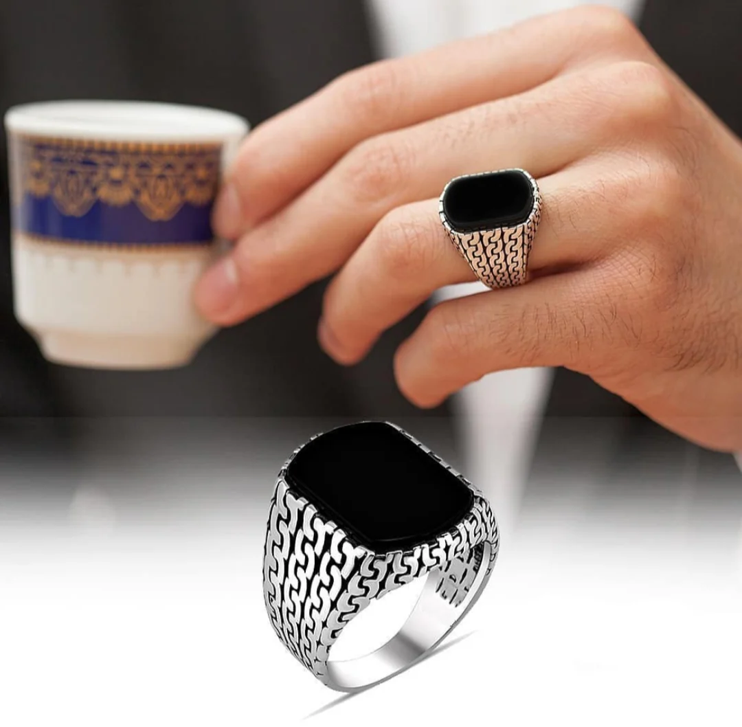 RARE PRINCE by CARAT SUTRA | Unique Turkish Gucci Style Ring with Natural Black Onyx | 925 Sterling Silver Oxidized Ring | Men's Jewelry | With Certificate of Authenticity and 925 Hallmark - Image 7
