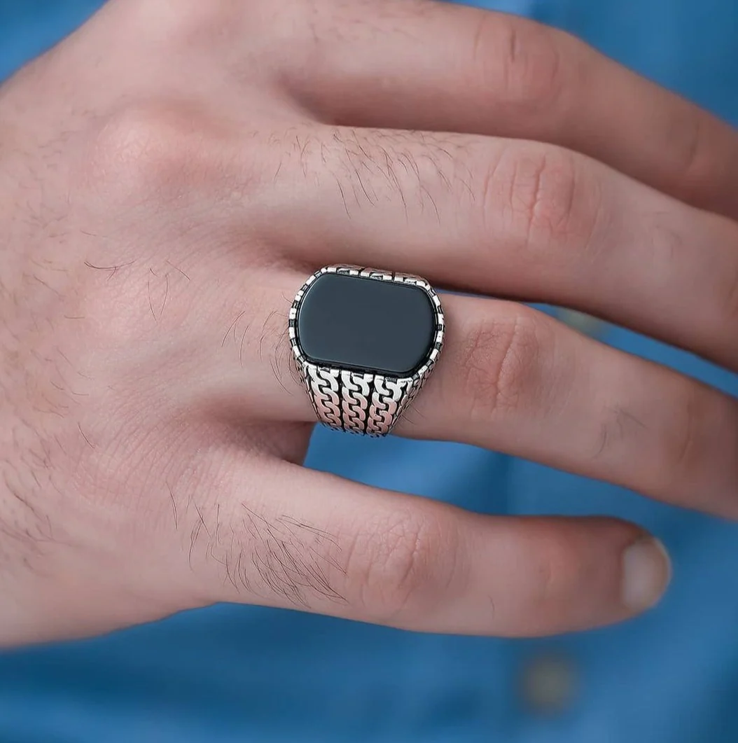RARE PRINCE by CARAT SUTRA | Unique Turkish Gucci Style Ring with Natural Black Onyx | 925 Sterling Silver Oxidized Ring | Men's Jewelry | With Certificate of Authenticity and 925 Hallmark - Image 8