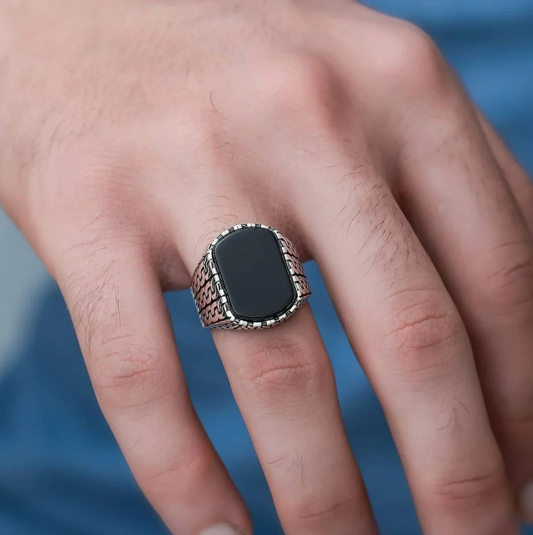 RARE PRINCE by CARAT SUTRA | Unique Turkish Gucci Style Ring with Natural Black Onyx | 925 Sterling Silver Oxidized Ring | Men's Jewelry | With Certificate of Authenticity and 925 Hallmark - Image 9