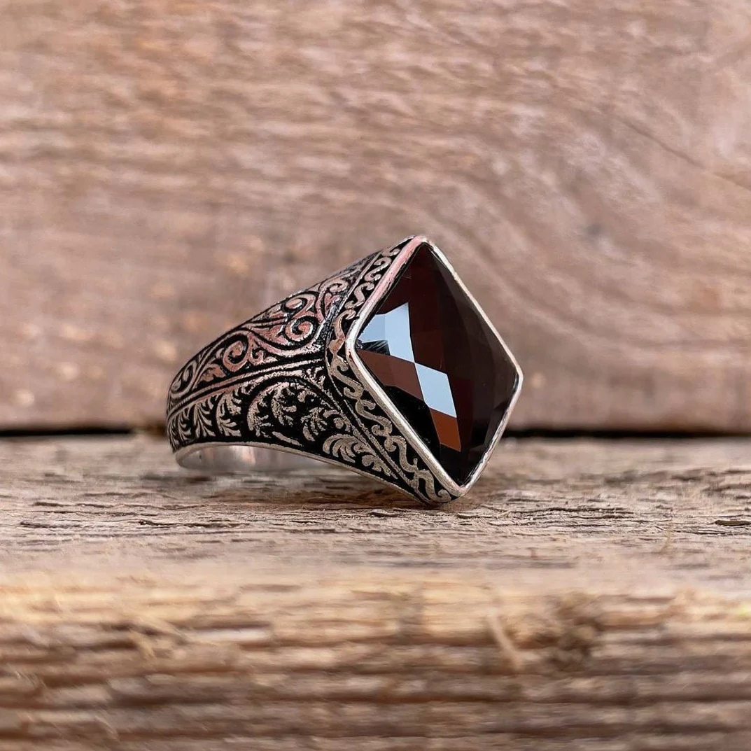 RARE PRINCE by CARAT SUTRA | Unique Turkish Style Ring with Faceted Natural Black Onyx | 925 Sterling Silver Oxidized Ring | Men's Jewelry | With Certificate of Authenticity and 925 Hallmark - Image 4