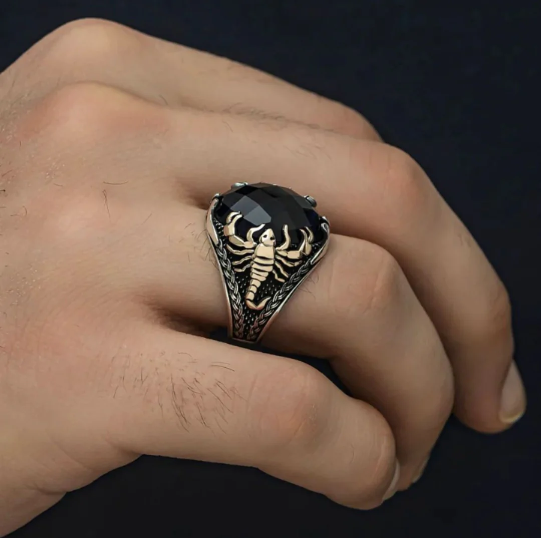 RARE PRINCE by CARAT SUTRA | Unique Turkish Style Scorpion Ring with Faceted Black Zircon | 925 Sterling Silver Oxidized Zodiac Ring | Men's Jewelry | With Certificate of Authenticity and 925 Hallmark - Image 3