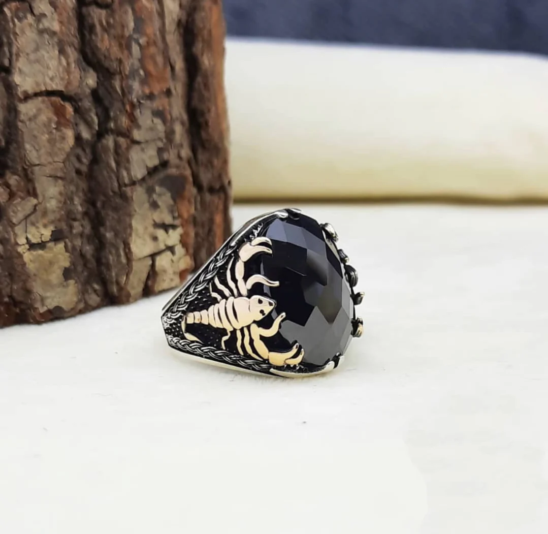 RARE PRINCE by CARAT SUTRA | Unique Turkish Style Scorpion Ring with Faceted Black Zircon | 925 Sterling Silver Oxidized Zodiac Ring | Men's Jewelry | With Certificate of Authenticity and 925 Hallmark - Image 4