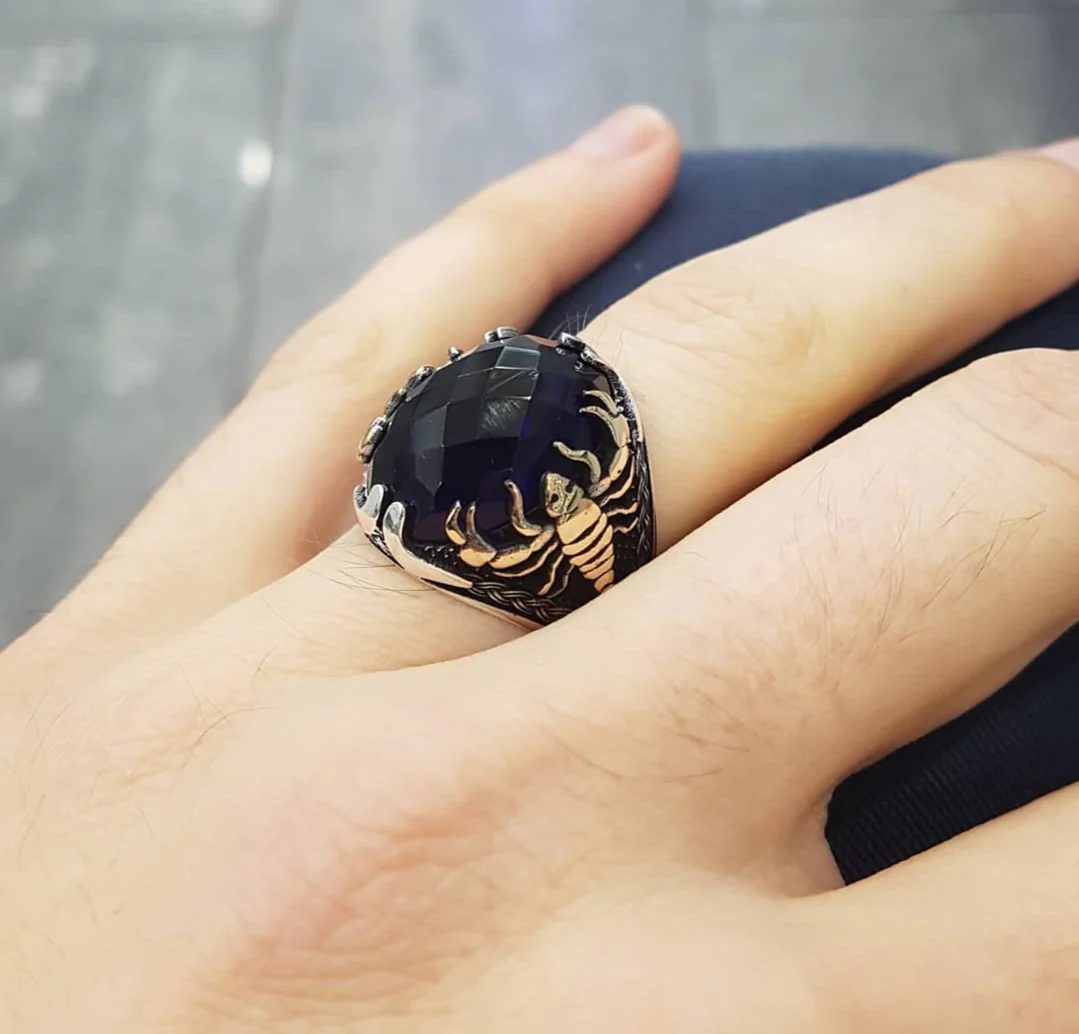 RARE PRINCE by CARAT SUTRA | Unique Turkish Style Scorpion Ring with Faceted Black Zircon | 925 Sterling Silver Oxidized Zodiac Ring | Men's Jewelry | With Certificate of Authenticity and 925 Hallmark - Image 6