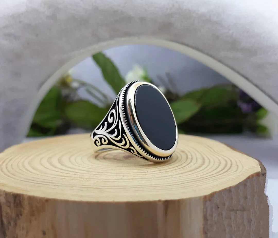 RARE PRINCE by CARAT SUTRA | Unique Turkish Style Ring with Natural Black Onyx | 925 Sterling Silver Oxidized Ring | Men's Jewelry | With Certificate of Authenticity and 925 Hallmark - Image 3