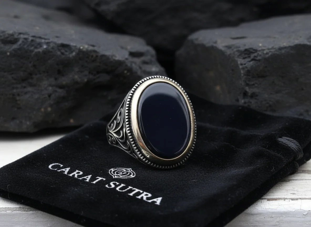 RARE PRINCE by CARAT SUTRA | Unique Turkish Style Ring with Natural Black Onyx | 925 Sterling Silver Oxidized Ring | Men's Jewelry | With Certificate of Authenticity and 925 Hallmark - Image 4