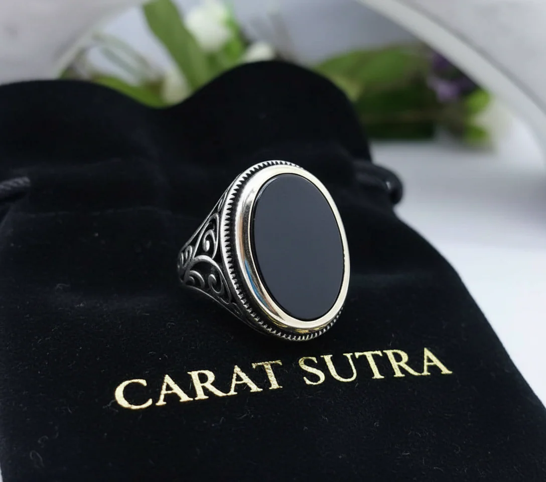 RARE PRINCE by CARAT SUTRA | Unique Turkish Style Ring with Natural Black Onyx | 925 Sterling Silver Oxidized Ring | Men's Jewelry | With Certificate of Authenticity and 925 Hallmark - Image 6