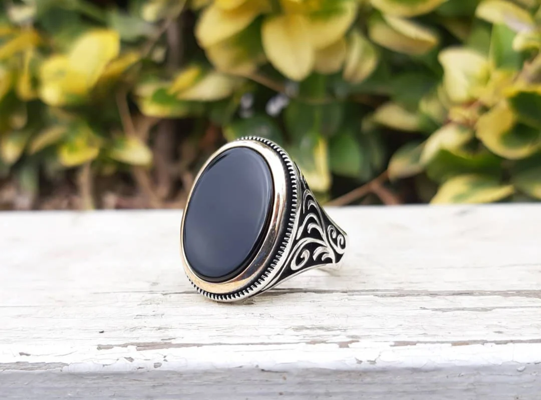 RARE PRINCE by CARAT SUTRA | Unique Turkish Style Ring with Natural Black Onyx | 925 Sterling Silver Oxidized Ring | Men's Jewelry | With Certificate of Authenticity and 925 Hallmark - Image 7
