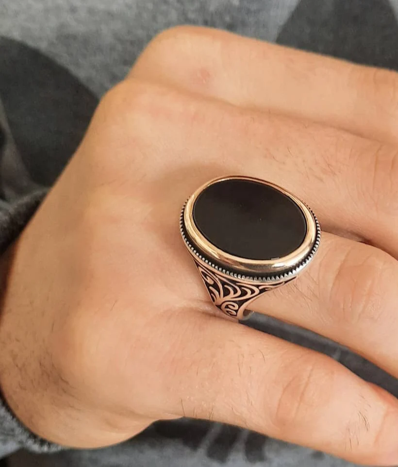 RARE PRINCE by CARAT SUTRA | Unique Turkish Style Ring with Natural Black Onyx | 925 Sterling Silver Oxidized Ring | Men's Jewelry | With Certificate of Authenticity and 925 Hallmark - Image 8