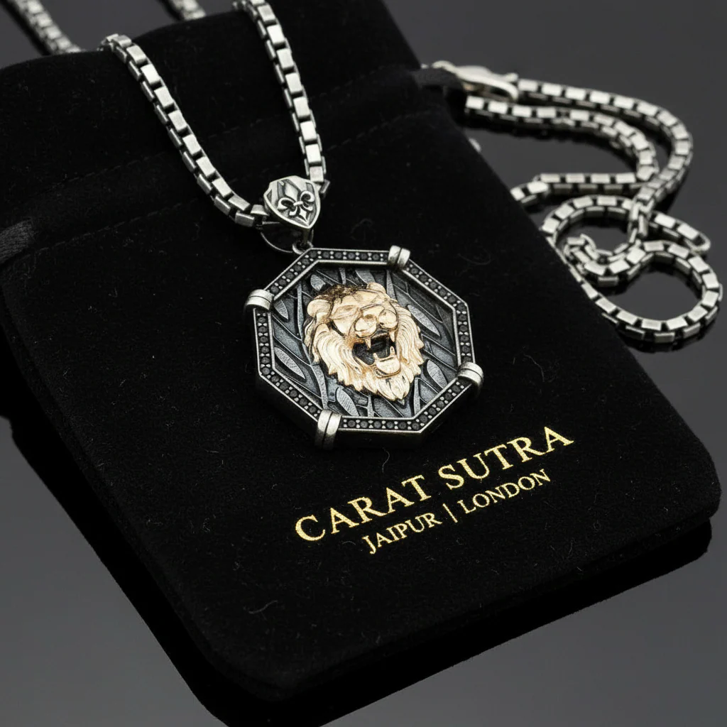 RARE PRINCE by CARAT SUTRA | Unique Designed Lion Pendant for Men | 925 Sterling Silver Rosegold Plated Oxidized Pendant | Men's Jewelry | With Certificate of Authenticity and 925 Hallmark - Image 3