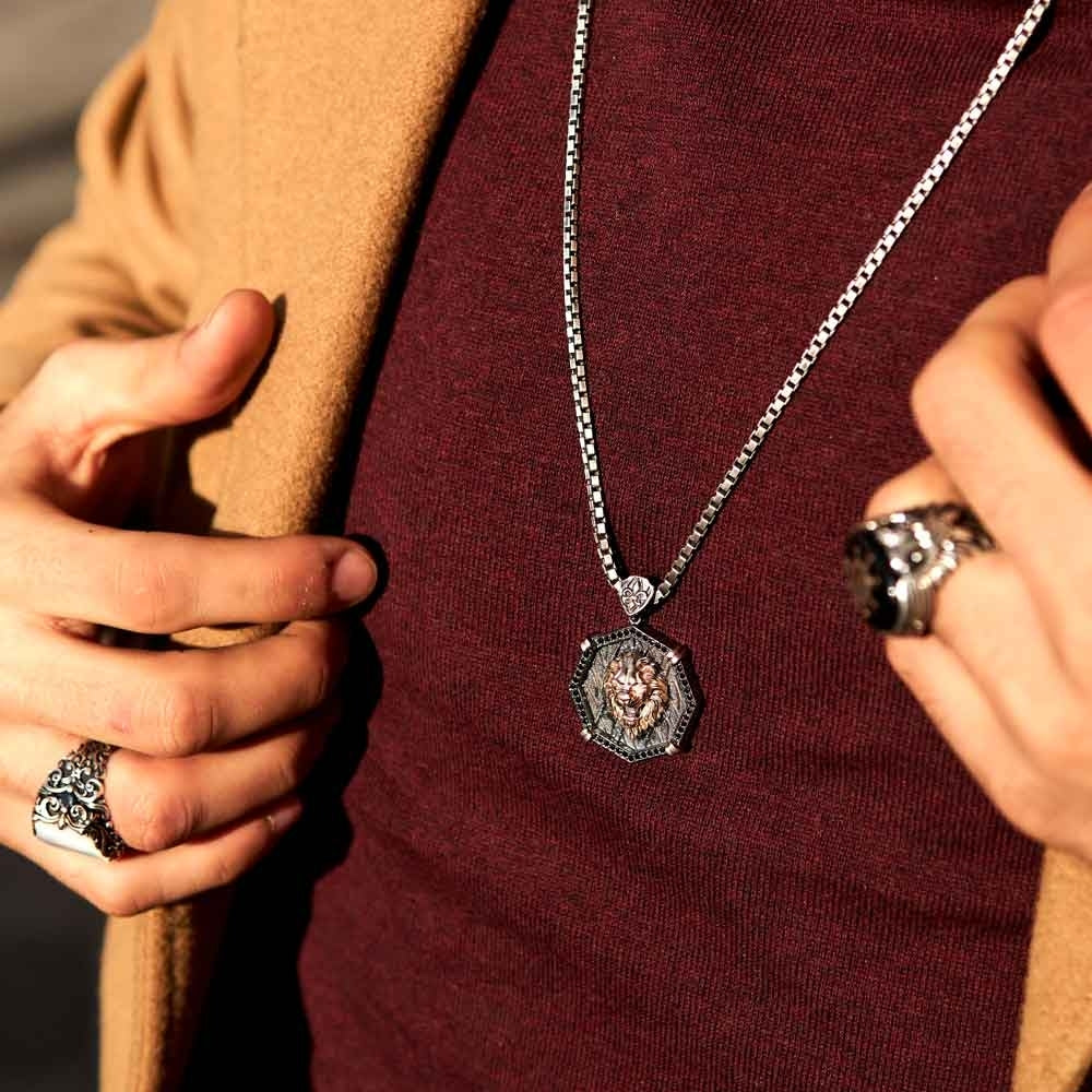 RARE PRINCE by CARAT SUTRA | Unique Designed Lion Pendant for Men | 925 Sterling Silver Rosegold Plated Oxidized Pendant | Men's Jewelry | With Certificate of Authenticity and 925 Hallmark - Image 4
