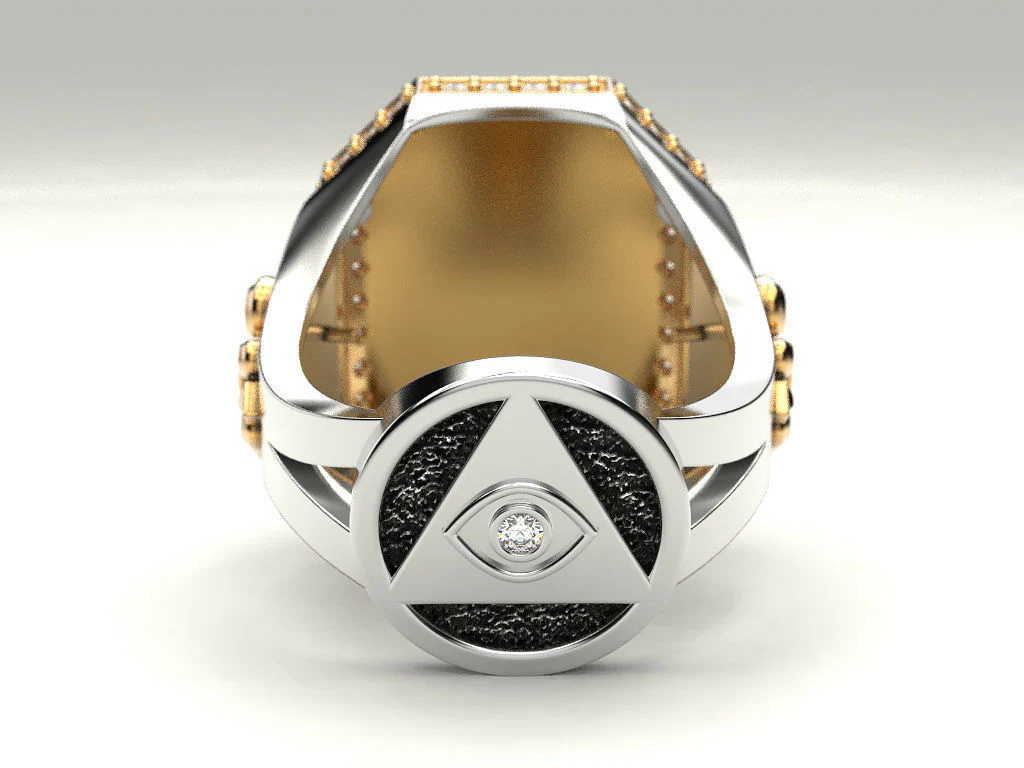 RARE PRINCE by CARAT SUTRA | Unique Design Two Tone Lion Ring with Illuminati/ Evil Eye Symbol | 22kt Gold Micron Plated 925 Sterling Silver Ring | Men's Jewelry | With Certificate of Authenticity and 925 Hallmark - Image 4