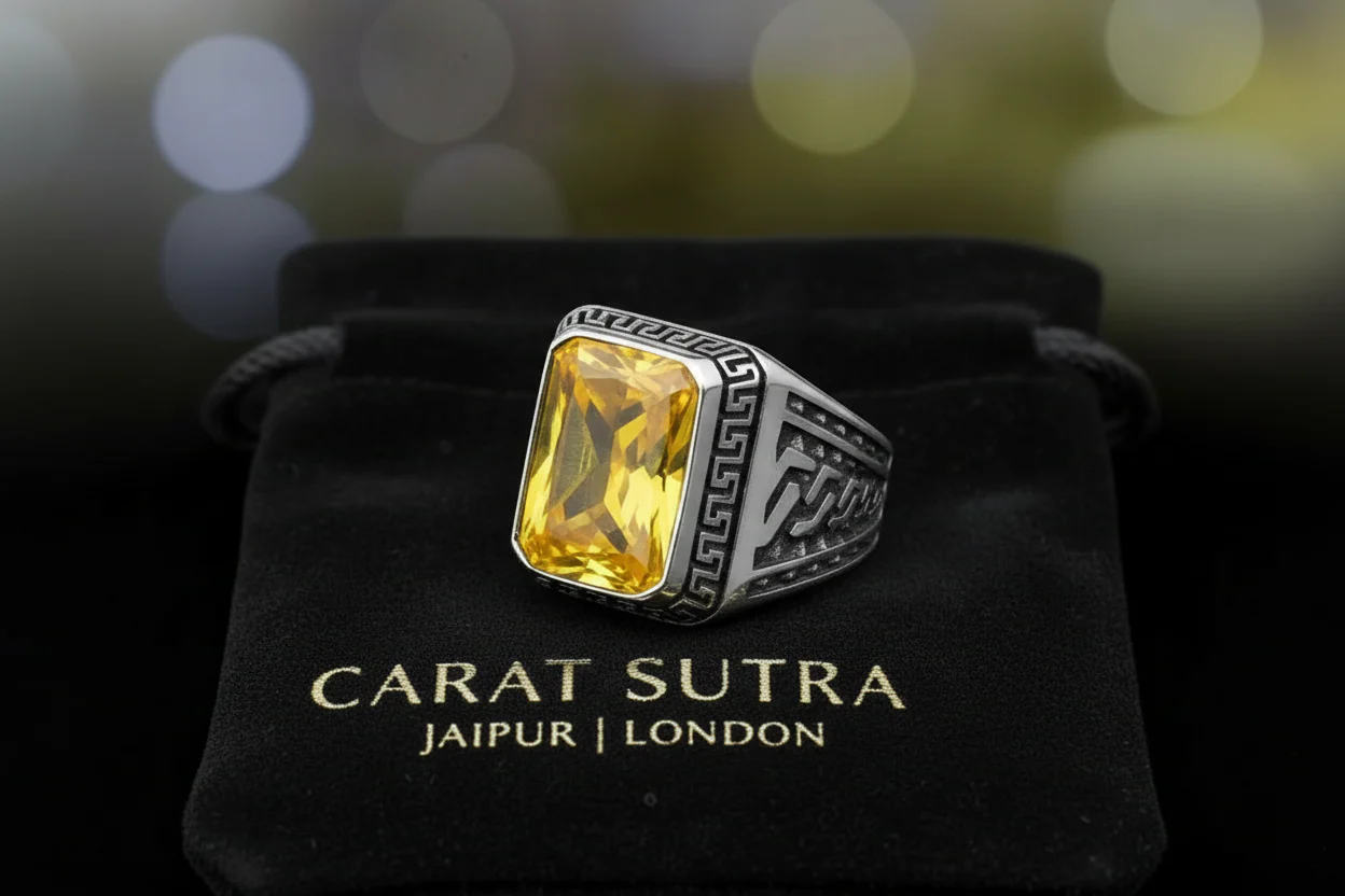 RARE PRINCE by CARAT SUTRA | Unique Versace Designed Turkish Style Ring with Natural Yellow Citrine , 925 Sterling Silver Oxidized Ring | Men's Jewelry | With Certificate of Authenticity and 925 Hallmark - Image 3