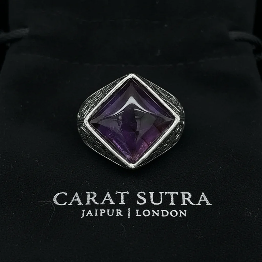 RARE PRINCE by CARAT SUTRA | Unique Versace Designed Turkish Style Ring with Purple Amethyst , 925 Sterling Silver Oxidized Ring | Men's Jewelry | With Certificate of Authenticity and 925 Hallmark