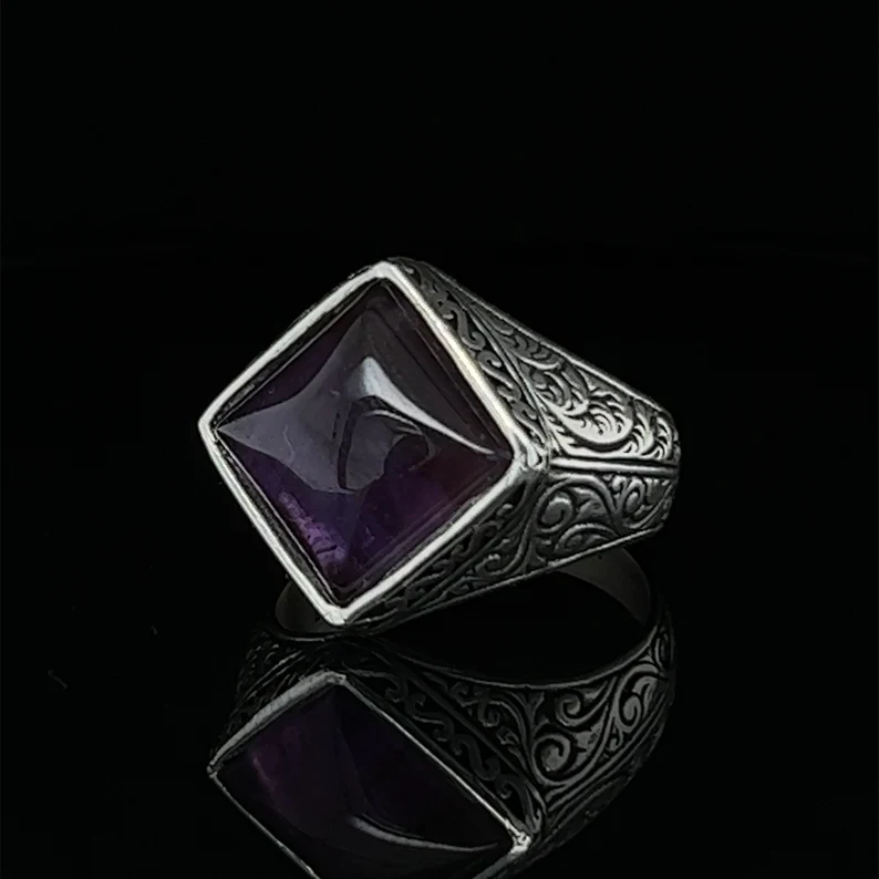 RARE PRINCE by CARAT SUTRA | Unique Versace Designed Turkish Style Ring with Purple Amethyst , 925 Sterling Silver Oxidized Ring | Men's Jewelry | With Certificate of Authenticity and 925 Hallmark - Image 2