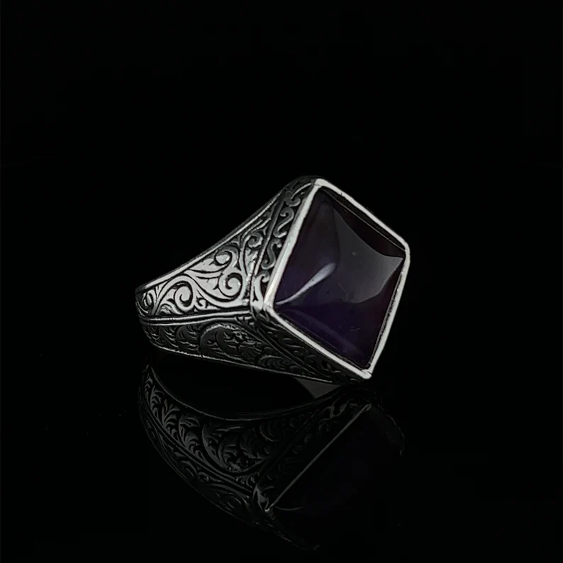 RARE PRINCE by CARAT SUTRA | Unique Versace Designed Turkish Style Ring with Purple Amethyst , 925 Sterling Silver Oxidized Ring | Men's Jewelry | With Certificate of Authenticity and 925 Hallmark - Image 3