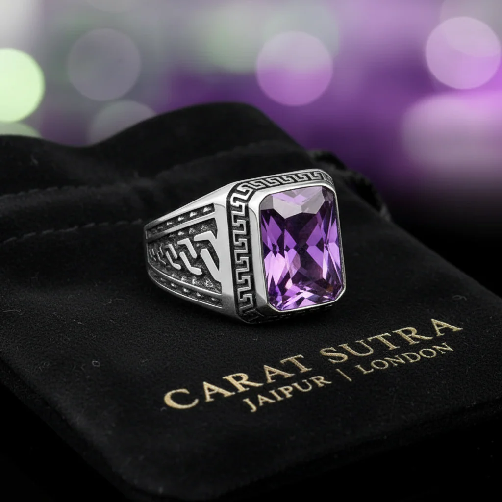 RARE PRINCE by CARAT SUTRA | Unique Versace Designed Turkish Style Ring with Purple Amethyst , 925 Sterling Silver Oxidized Ring | Men's Jewelry | With Certificate of Authenticity and 925 Hallmark - Image 3