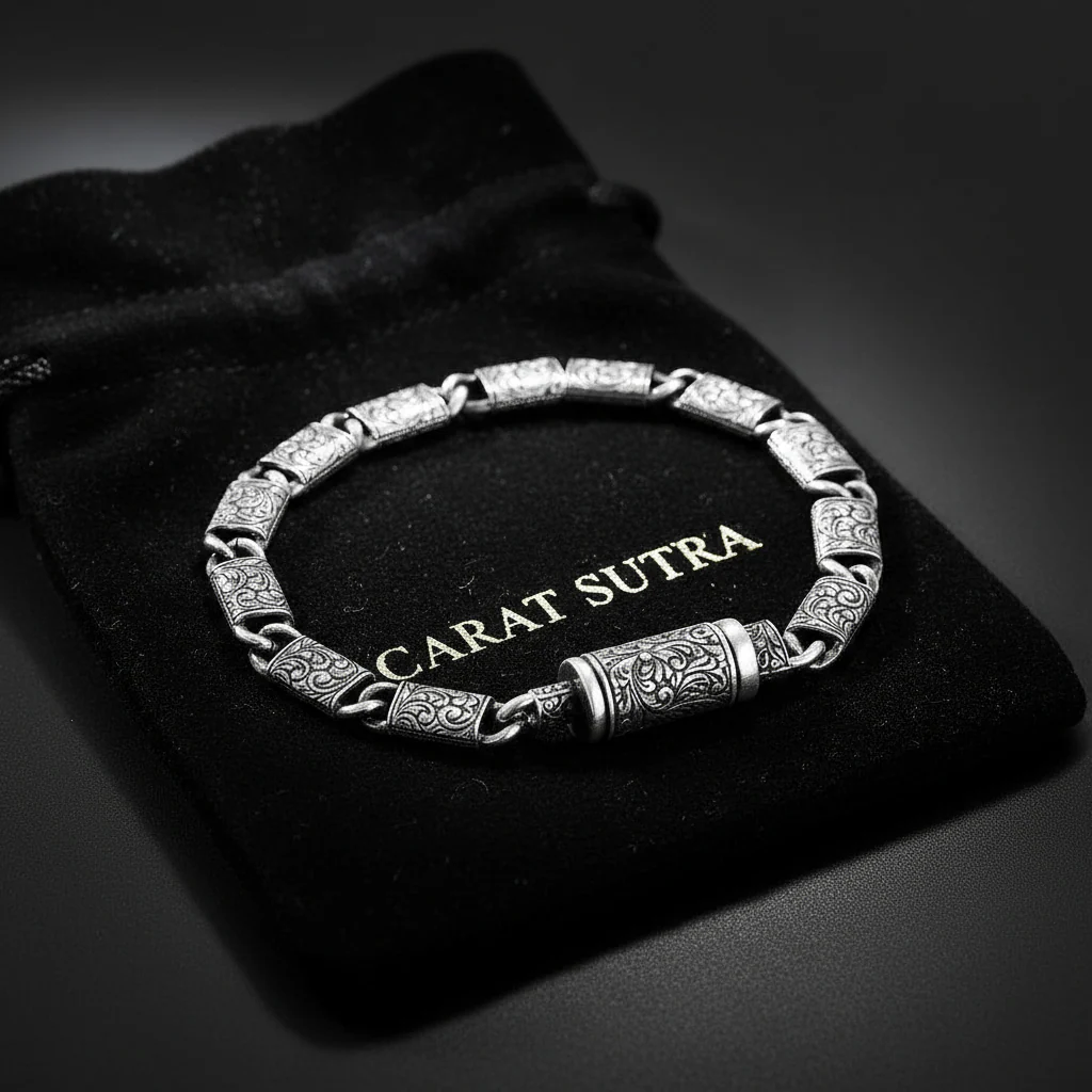 RARE PRINCE by CARAT SUTRA | Unique Hand Engraved Vintage Oxidized Bracelet | 925 Sterling Silver Bracelet | Men's Jewelry | With Certificate of Authenticity and 925 Hallmark - Image 3