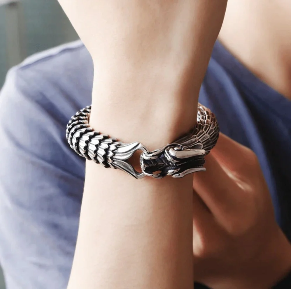 Unique Vintage Dark/Light Oxidized Dragon Bracelet | 925 Sterling Silver Dark/Light Oxidized Bracelet | Unisex Jewelry | With Certificate of Authenticity and 925 Hallmark - Image 3
